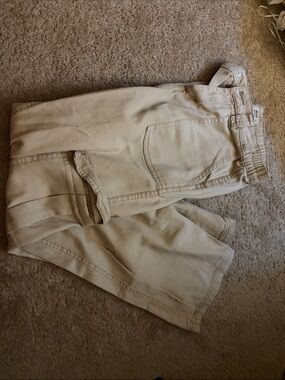 Women's Beige Cargo Pants - Elastic Waist